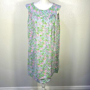 Vintage Womens Multicolor Floral Print Sleeveless Round-neck House Dress Size OS